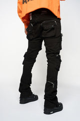 JOURNEY TO GREATNESS" CARGO FLARE STACK DENIM (JET BLACK)