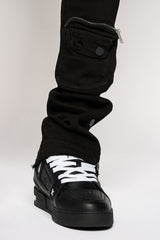 JOURNEY TO GREATNESS" CARGO FLARE STACK DENIM (JET BLACK)