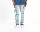 "NEVER LOOK BACK" CARGO FLARE STACK DENIM
