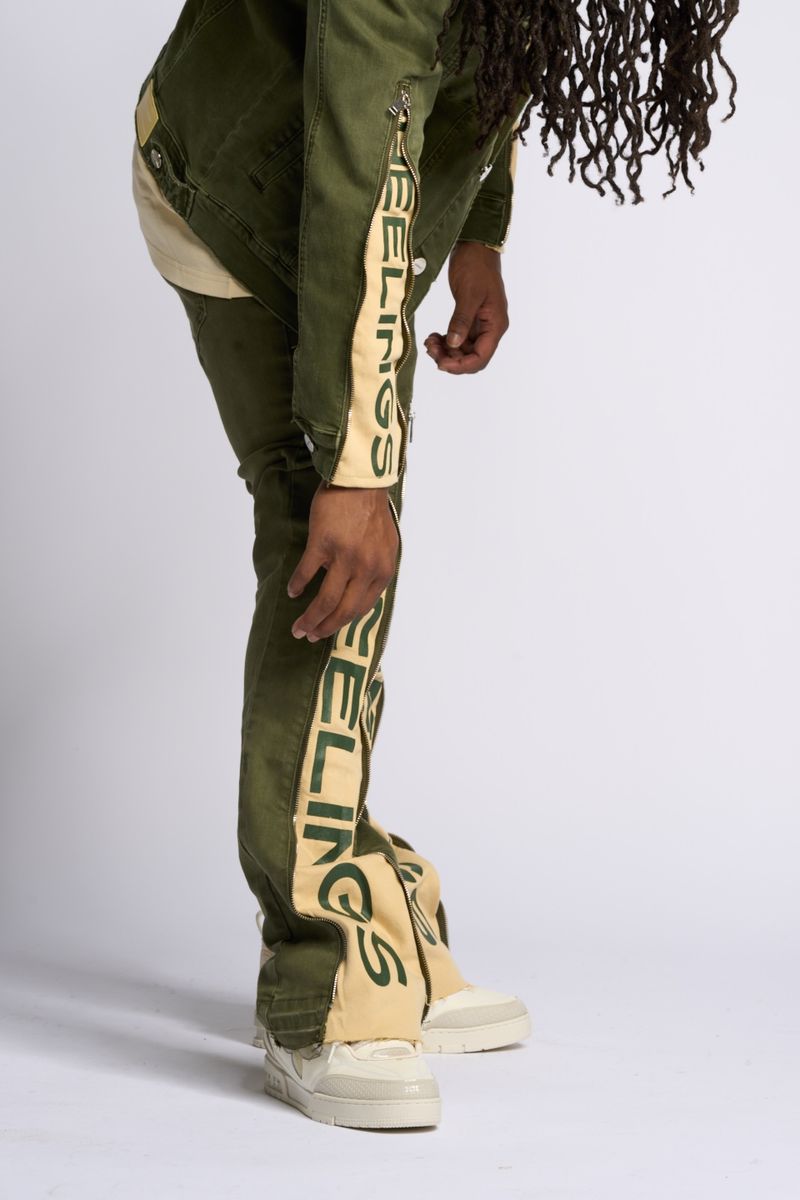 "WITHDRAWN" STACK DENIM (OLIVE)