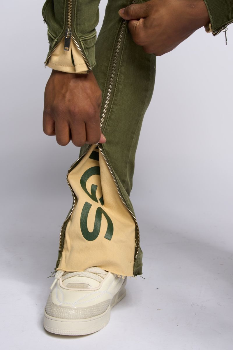 "WITHDRAWN" STACK DENIM (OLIVE)