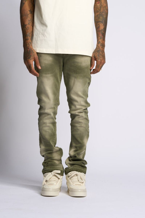 "12 AM MOMENTS" STACKED JEANS (OLIVE)