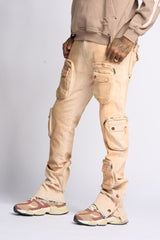 "JOURNEY TO GREATNESS" STACKED CARGO DENIM (CREAM)