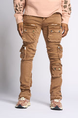 "JOURNEY TO GREATNESS" STACKED CARGO DENIM (BROWN)