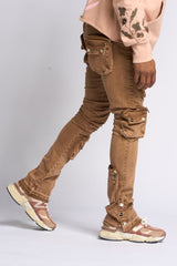"JOURNEY TO GREATNESS" STACKED CARGO DENIM (BROWN)