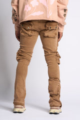 "JOURNEY TO GREATNESS" STACKED CARGO DENIM (BROWN)