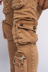 "JOURNEY TO GREATNESS" STACKED CARGO DENIM (BROWN)
