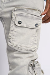 "JOURNEY TO GREATNESS" STACKED CARGO DENIM (COLD GREY)