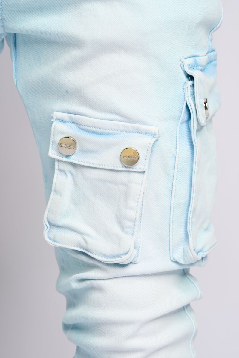 PHEELING ALONE STACK CARGO DENIM (POWDER BLUE)