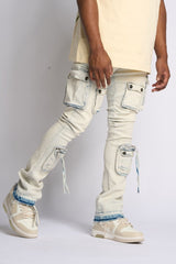 PHEELING ALONE STACK CARGO DENIM (LIGHT BLUE)