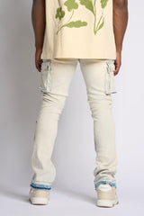 PHEELING ALONE STACK CARGO DENIM (LIGHT BLUE)