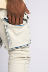 PHEELING ALONE STACK CARGO DENIM (LIGHT BLUE)