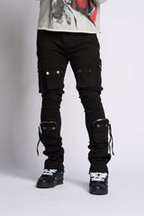 PHEELING ALONE STACK CARGO DENIM (JET BLACK)