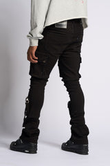PHEELING ALONE STACK CARGO DENIM (JET BLACK)