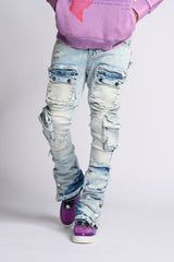 "JOURNEY TO GREATNESS" STACKED CARGO DENIM (LIGHT BLUE)