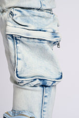 "JOURNEY TO GREATNESS" STACKED CARGO DENIM (LIGHT BLUE)