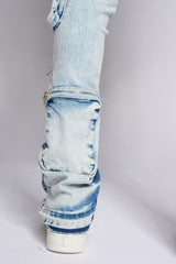"JOURNEY TO GREATNESS" STACKED CARGO DENIM (LIGHT BLUE)