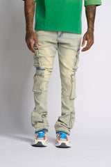 "GRAVATUS" STACK CARGO DENIM (SAND/LIGHT BLUE)