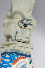 "GRAVATUS" STACK CARGO DENIM (SAND/LIGHT BLUE)
