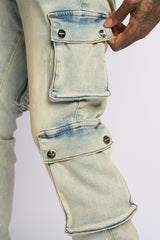 "GRAVATUS" STACK CARGO DENIM (SAND/LIGHT BLUE)