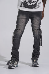 "SHOOT FOR THE STARS" STACK CARGO DENIM (BLACK WASH)