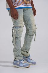 "SHOOT FOR THE STARS" STACK CARGO DENIM (LIGHT BLUE)
