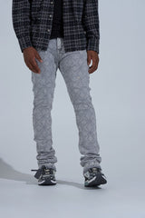 "FIRST MILLION" RHINESTONE STACK DENIM (LIGHT GREY)