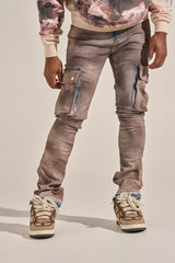 "BUILT TO HEAL" STACK CARGO DENIM (FADED MAROON)