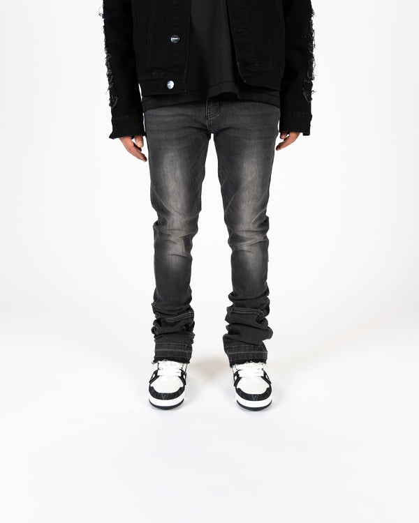 'EMOTIONALLY NUMB" FLARE STACK DENIM